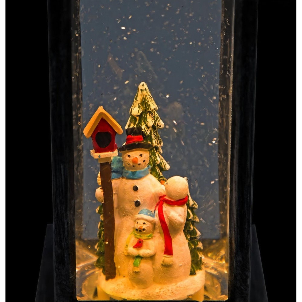 Alpine 11" Indoor Outdoor Lantern Snowman Snow Globe Holiday Christmas Lights Up